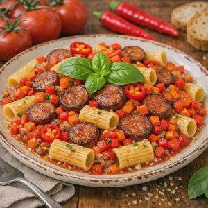 Pâtes estivales aux saucisses italiennes, tomates et basilic