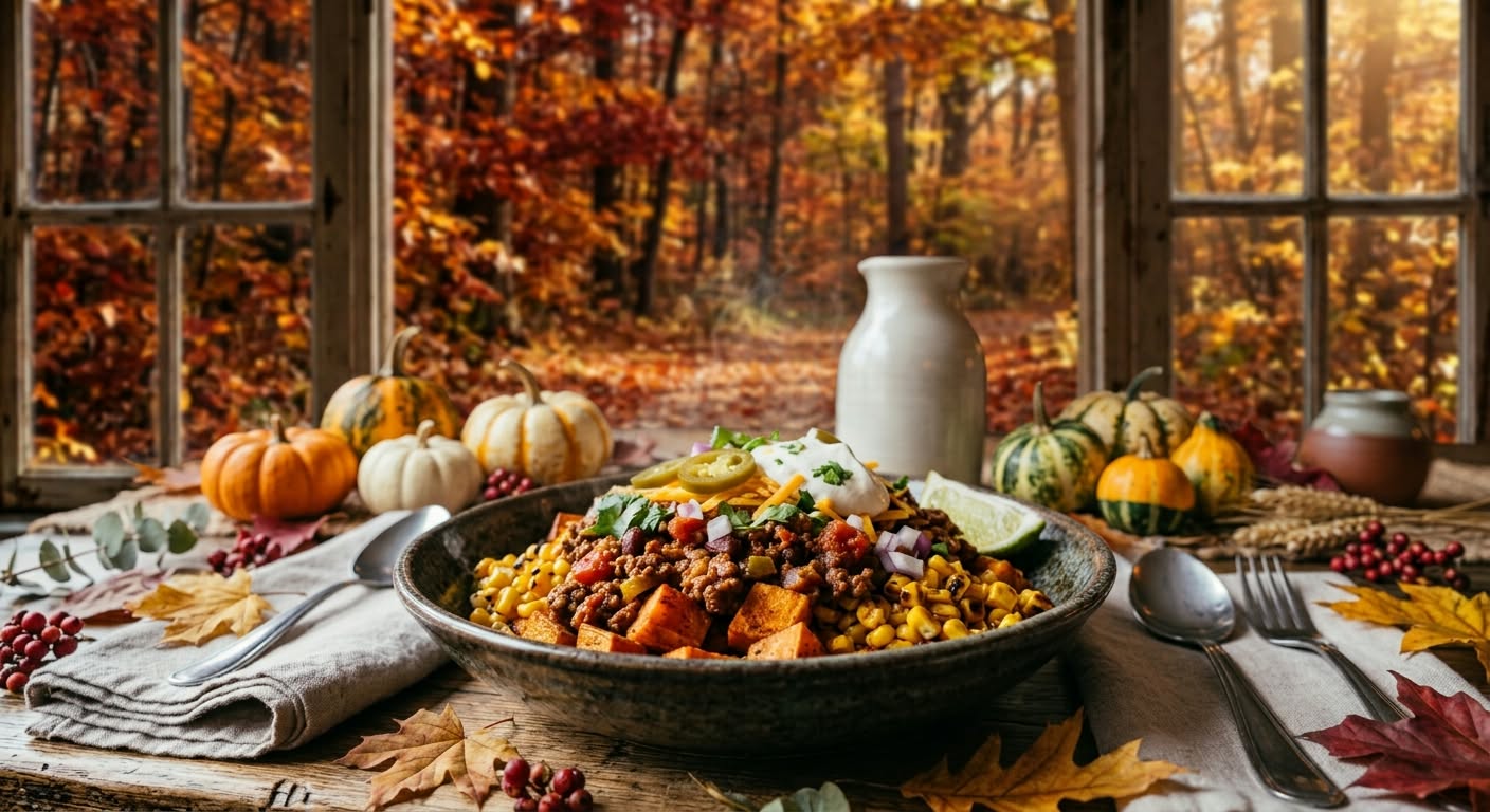 Bœuf haché tex-mex, maïs rôti et patates douces