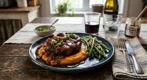 Osso Buco à l'érable, purée de patates douces et haricots